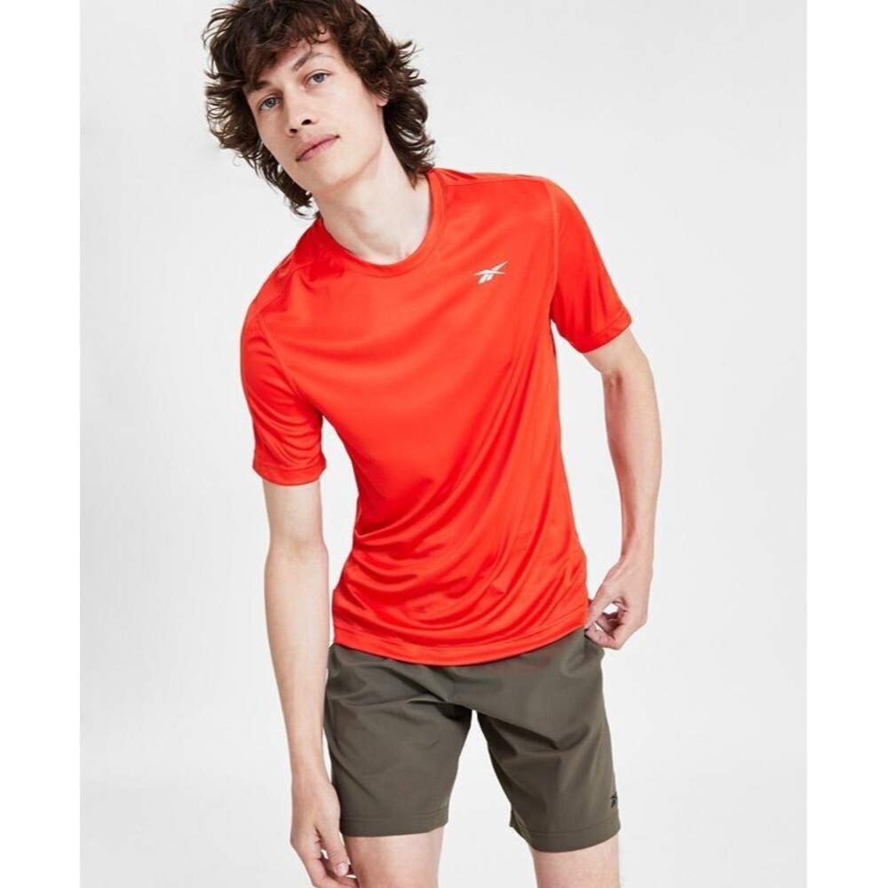 Reebok Men's Short Sleeve Crewneck Training Tech T-Shirt Logo Orange 2XL